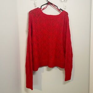 Anthropologie Red Boat Neck Knit Red Sweater sz Large